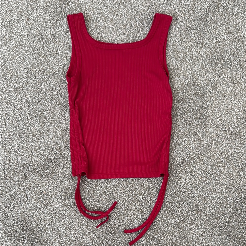 SHEIN Red Ribbed Tank with Adjustable Ties
